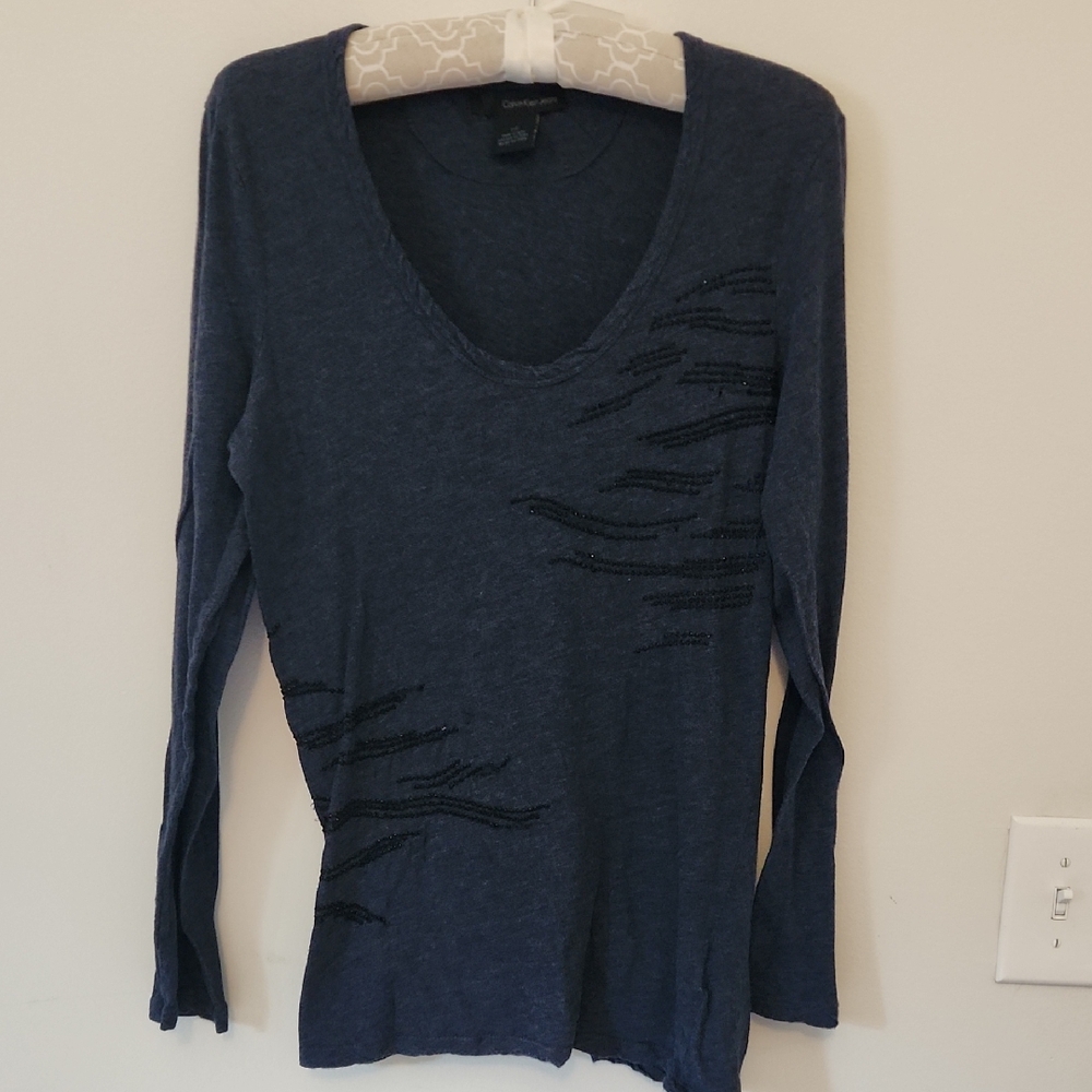 Calvin Klein Jeans Asymmetrical Long Sleeve Blue Blouse
